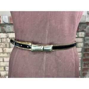 belt bow buckle black gold vegan leather